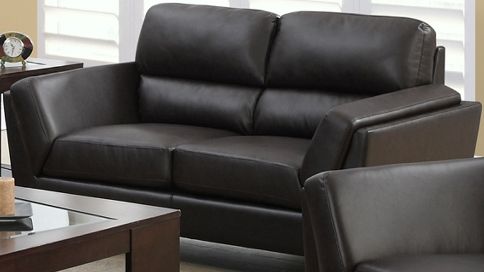 Monarch Specialties I 8202BR Dark Brown Leather Loveseat with Chrome Legs, 17