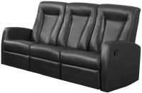 Monarch Specialties I 82BK-3 Black Bonded Leather Reclining Sofa; Left and right facing seats recline for added relaxation; Upholstered in Bonded Leather; Modular compact size easy to move and arrange; Comfortably seats up to 3 people (64"Wx21"D between the two arms); Comes in 3 separate pieces; Bonded Leather, Foam, Wood; Weight 156 Lbs; UPC 878218008268 (I82BK3 I82BK-3 I 82BK-3) 