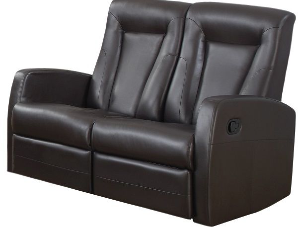 Monarch Specialties I 82BR-2 Brown Bonded Leather Reclining Love Seat ; Both seats recline for added relaxation; Upholstered in Bonded Leather; Modular compact size easy to move and arrange; Comfortably seats up to 2 people (43