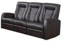 Monarch Specialties I 82BR-3 Brown Bonded Leather Reclining Sofa; Left and right facing seats recline for added relaxation; Upholstered in Bonded Leather; Modular compact size easy to move and arrange; Comfortably seats up to 3 people (64"Wx21"D between the two arms); Comes in 3 separate pieces; Made with Bonded Leather, Foam, Wood; 22"Lx21"Dx27"H (back cushion); Seat Height 20"; Weight 156 Lbs; UPC 878218008299 (I82BR3 I 82BR-3) 
