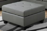 Monarch Specialties I 8376LG Light Grey Bonded Leather Ottoman; Large surface area great as a place to put a tray, kick up your feet, or extra seating; Tufted detailing for a classic look with a 5" thick pocket coiled cushion top; Upholstered in a supple and durable bonded leather for lasting wear; 4 sturdy plastic block feet for firm stability and support; Made with Bonded leather, Polyurethane, Pocket coil, Foam, Plastic; Weight 40 lbs UPC 878218009203 (I8376LG I 8376LG) 