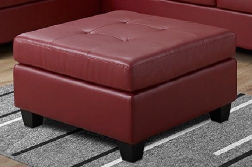 Monarch Specialties I 8376RD Red Bonded Leather Ottoman; Large surface area great as a place to put a tray, kick up your feet, or extra seating; Tufted detailing for a classic look with a 5