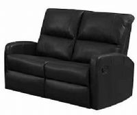 Monarch Specialties I 84BK-2 Black Bonded Leather Reclining Loveseat; Both seats recline for added relaxation; Upholstered in Bonded Leather; Modular compact size easy to move and arrange; Comfortably seats up to 2 people; Comes in 2 separate pieces; Made in Bonded Leather, Foam, Wood; Weight 156 lbs UPC 878218008640 (I84BK2 I 84BK2) 