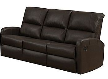 Monarch Specialties I 84BR-3 Black Bonded Leather Reclining Sofa; Left and right facing seats recline for added relaxation; Upholstered in Bonded Leather; Modular compact size easy to move and arrange; Comfortably seats up to 3 people; Comes in 3 separate pieces; Bonded Leather, Foam, Wood; 22.5