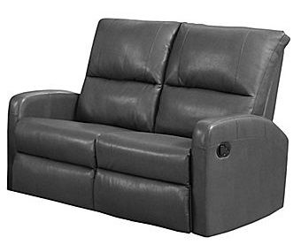 Monarch Specialties I 84GY-2 Charcoal Grey Bonded Leather Reclining Love Seat; Upholstered in Bonded Leather; Modular compact size easy to move and arrange; Comfortably seats up to 2 people; Comes in 2 separate pieces; Made in Bonded Leather, Foam, Wood; Seat dimension 22.5