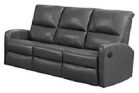 Monarch Specialties I 84GY-3 Charcoal Grey Bonded Leather Reclining Sofa; Left and right facing seats recline for added relaxation; Upholstered in Bonded Leather; Comfortably seats up to 3 people; Comes in 3 separate pieces; Bonded Leather, Foam, Wood; 22.5"Lx22"Dx26"H (back cushion); Weight 156 lbs UPC 878218008701 (I84GY3 I 84GY-3) 