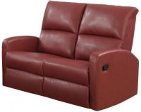 Monarch Specialties I 84RD-2 Red Bonded Leather Reclining Love Seat; Both seats recline for added relaxation; Upholstered in Bonded Leather; Modular compact size easy to move and arrange; Comfortably seats up to 2 people; Comes in 2 separate pieces; Bonded Leather, Foam, Wood; 22.5"Lx22"Dx26"H (back cushion); Weight 120 lbs UPC 878218008749 (I84RD2 I 84RD-2) 