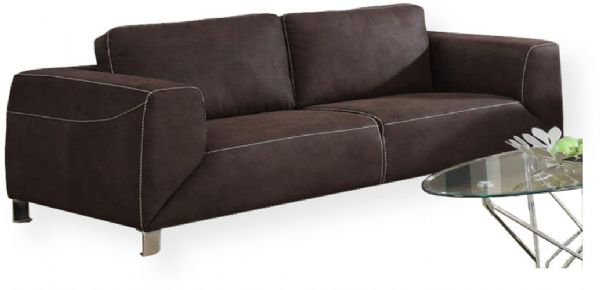Monarch Specialties I 8513BR Stitching Microsuede Sofa, 3 Seating Capacity, 250 Pounds Weight Capacity, Generously padded, removable cushions, Stylish contrast stitching, Modern Microsuede upholstery, Sturdy yet stylish chrome legs, 86