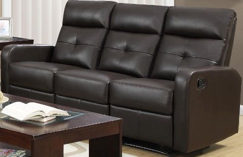 Monarch Specialties I 85BR-3 Reclining - Sofa Brown Bonded Leather / Match, Left and right facing seats recline for added relaxation, Upholstered in Bonded Leather, Modular compact size easy to move and arrange, Comfortably seats up to 3 people, Comes in 3 separate pieces, 19