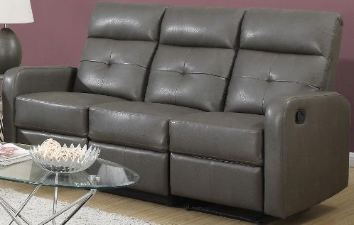 Monarch Specialties I 85GY-3 Reclining - Sofa Charcoal Grey Bonded Leather / Match, Left and right facing seats recline for added relaxation, Upholstered in Bonded Leather, Modular compact size easy to move and arrange, Comfortably seats up to 3 people, Comes in 3 separate pieces, 19