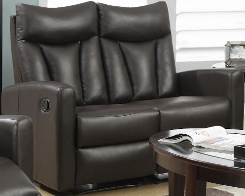 Monarch Specialties I 87BR-2 Reclining - Love Seat Facing Brown Bonded Leather / Match, Both seats recline for added relaxation, Upholstered in Bonded Leather, Modular compact size easy to move and arrange, Comfortably seats up to 2 people, Comes in 2 separate pieces, UPC 878218007940 (I-87BR-2 I 87BR 2 I87BR2 I 87BR I-87BR I87BK I 87BR-2)