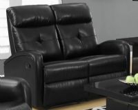 Monarch Specialties I 88BK-2 Black Bonded Leather Reclining Love Seat; Both seats recline for added relaxation; Upholstered in Bonded Leather; Modular compact size easy to move and arrange; Comfortably seats up to 2 people; Comes in 2 separate pieces; Bonded Leather, Foam, Wood; 22.5"Lx22"Dx26"H (back cushion); Weight 120 lbs UPC 878218008848 (I88BK2 I 88BK-2) 
