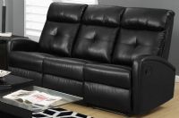 Monarch Specialties I 88BK-3 Black Bonded Leather Reclining Sofa; Left and right facing seats recline for added relaxation; Upholstered in Bonded Leather; Modular compact size easy to move and arrange; Comfortably seats up to 3 people; Comes in 3 separate pieces; Bonded Leather, Foam, Wood; 22.5"Lx22"Dx26"H (back cushion); Weight 156 lbs UPC 878218008831 (I88BK3 I 88BK-3) 