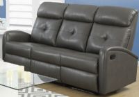 Monarch Specialties I 88GY-3 Charcoal Grey Bonded Leather Reclining Sofa; Left and right facing seats recline for added relaxation; Upholstered in Bonded Leather; Modular compact size easy to move and arrange; Comfortably seats up to 3 people; Comes in 3 separate pieces; Bonded Leather, Foam, Wood; 22.5"Lx22"Dx26"H (back cushion); Weight 156 lbs UPC 878218008893 (I88GY3 I 88GY-3) 