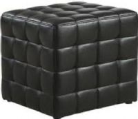 Monarch Specialties I 8977 Leather Look Ottoman in Black, Square Shape, 250 Lbs Weight Capacity, Tufted cushioning for comfort, Leather look upholstery, 17.8" H x 16.5" W x 16.5" D, UPC 021032258917 (I 8977 I8977 I-8977) 
