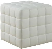 Monarch Specialties I 8978 Leather Look Ottoman in White, Square Shape, 250 Lbs Weight Capacity, Tufted cushioning for comfort, Leather look upholstery, 17.8" H x 16.5" W x 16.5" D, UPC 021032258924 (I 8978 I8978 I-8978) 