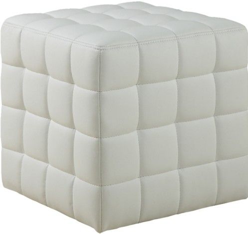Monarch Specialties I 8978 Leather Look Ottoman in White, Square Shape, 250 Lbs Weight Capacity, Tufted cushioning for comfort, Leather look upholstery, 17.8