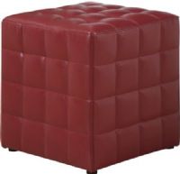 Monarch Specialties I 8979 Leather Look Ottoman in Red, Square Shape, 250 Lbs Weight Capacity, Tufted cushioning for comfort, Leather look upholstery, 17.8" H x 16.5" W x 16.5" D, UPC 021032258931 (I 8979 I8979 I-8979) 