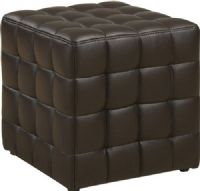 Monarch Specialties I 8980 Leather Look Ottoman in Dark Brown, Square Shape, 250 Lbs Weight Capacity, Tufted cushioning for comfort, Leather look upholstery, 17.8" H x 16.5" W x 16.5" D, UPC 021032258948 (I 8980 I8980 I-8980) 