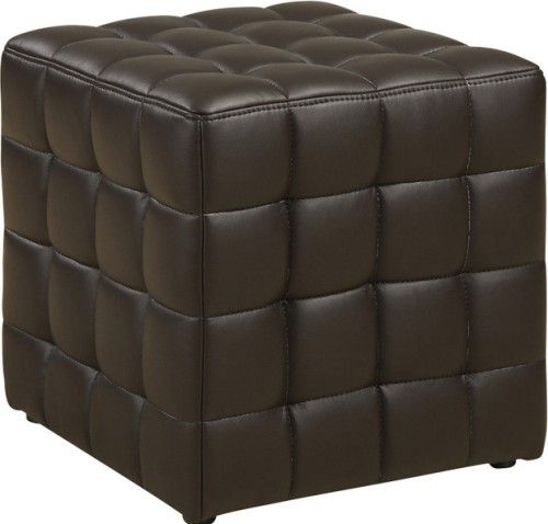 Monarch Specialties I 8980 Leather Look Ottoman in Dark Brown, Square Shape, 250 Lbs Weight Capacity, Tufted cushioning for comfort, Leather look upholstery, 17.8