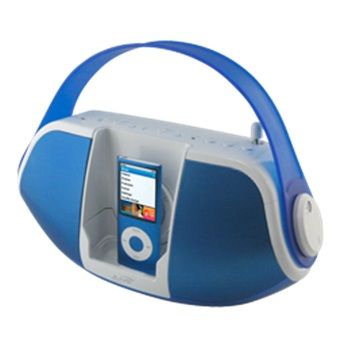 iLive IB109BU Blue Portable Music Stereo System with iPod Dock, Built-in craddle for 30-pin dock iPods, AUX input for iPod Shuffle and other audio devices, AM/FM radio with rotary tuning and volume, Line-in jack for other audio players, Charges iPod while docked, Auto Power Off for iPod, 120VAC 60Hz, UPC Codes 0-47323-08252-8 or 8-58399-25753-2 (IB109 BU IB109-BU IB-109BU)