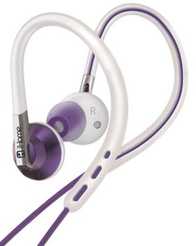 iHome IB11WUXC Rubberized Sport Earbuds, Purple; Open-back chamber design for detailed, dynamic sound with enhanced bass response; Dual purpose packaging hangtag; Detachable ear cushions fit a variety of ear sizes; 2-in-1 Sport Earhooks with Removable Earbuds; Dimensions 0.67