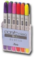 Copic IB12 Ciao, Set Basic Marker; Perfect for beginners, Ciao has the exact same features as the Sketch marker but in a smaller size and without the airbrush capability; Photocopy safe and guaranteed color consistency; Great for scrap-booking, crafts, fine writing, stamping, and comics; Markers are refillable and have a variety of nib options; UPC 778295359423 (COPICIB12 COPIC IB12 IB 12 COPIC-IB12 IB-12) 