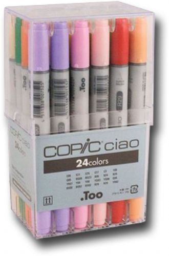 Copic IB24 Ciao, 24-Marker Set Basic; Photocopy safe and guaranteed color consistency; Great for scrapbooking, crafts, fine writing, stamping, and comics; Markers are refillable, available in 144 colors, and have a variety of nib options; Perfect for beginners, Ciao has the exact same features as the Sketch marker but in a smaller size and without the airbrush capability; UPC 4511338051191 (COPICIB24 COPIC IB24 IB 24 COPIC-IB24 IB-24)
