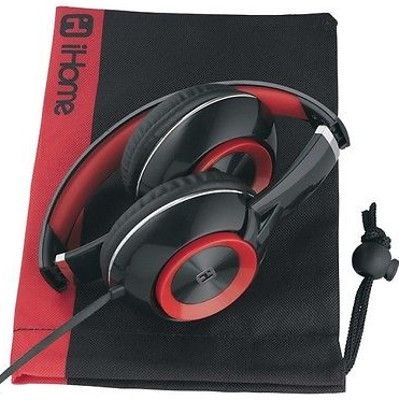 iHome IB46BRC Model iB46 On-Ear Foldable Headphones with Mic and Remote, Black and Red; Provides detailed, dynamic sound with enhanced bass response; Foldable headband for added portability; Padded ear cushions provide added comfort; In-line Remote Control and Microphone; Padded and adjustable headband for custom fit; UPC 047532906981 (IB 46 BRC IB 46BRC IB46 BRC IB-46BRC IB46-BRC)