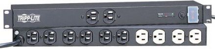 Tripp Lite IBAR12 Rackmount Isobar Surge Suppressor, Black, 1280 joules/60,000 amp network-grade AC surge suppression with EMI/RFI filtering, 12 NEMA 5-15R output receptacles (2 front/10 rear) 15 foot AC cord with NEMA5-15P straight-in plug connection, Diagnostic LEDs confirm proper wiring and suppressor operation, UPC 37332010162 (IBAR-12 IBAR 12) 