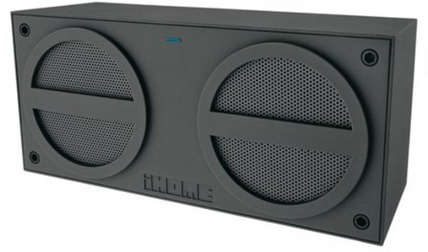 iHome IBN24GX Gray Bluetooth Portable Speaker System; Rubber Finish; Wirelessly stream music from any Bluetooth enabled smartphone or audio device; NFC technology for instant bluetooth set-up; Auto-link for fast and easy Bluetooth set-up; Built-in rechargeable Li-Ion battery; MicroUSB cable for charging via USB power source; Dimensions 8