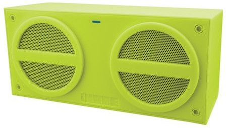 iHome IBN24MX Green Bluetooth Portable Speaker System; Rubber Finish; Wirelessly stream music from any Bluetooth enabled smartphone or audio device; NFC technology for instant bluetooth set-up; Auto-link for fast and easy Bluetooth set-up; Built-in rechargeable Li-Ion battery; MicroUSB cable for charging via USB power source; Dimensions 8
