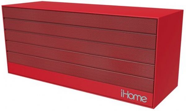 iHome IBN27RX Model iBN27 Wireless Portable Bluetooth Stereo Speaker, Red; NFC Technology; Bluetooth wireless audio; Supplied cable for charging speakers; Micro USB plug for charging speaker; Built-in rechargeable battery; Aux-in jack; Aux-out jack to connect additional speakers; Durable rubberized cabinet finish; Dimensions 6.23