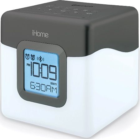 iHome IBT28GC Bluetooth Color Changing Dual Alarm Clock, Bluetooth Wireless Audio, Wake/Sleep to Bluetooth Audio/FM Radio, Translucent Cabinet, Color-Changing Display, Line-in Jack, USB Charging Port, AC Powered with Backup Battery, Dimensions (WxHxD) 4.7