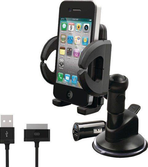 jWIN ICC795BLK Windshield Mount Kit with iPhone Cable, Silicone suction cup easily attaches to your windshield or dashboard, Docking bracket securely holds your iPhone 4, 3GS/3G, or iPod Touch, Rotating bracket and adjustable neck for easy viewing, Perfect for turn-by-turn GPS applications, UPC 639247784222 (ICC795BLK ICC795-BLK ICC795 BLK ICC795 ICC-795 ICC 795)