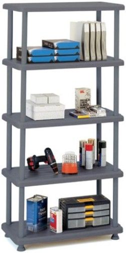 Iceberg Enterprises 20852 Rough 'N Ready 5 Shelf Open Storage System, Charcoal, Holds up to 180 lbs. per Shelf Evenly Distributed, For Heavy Duty Applications, Commerical Grade, Snap Together Assembly in 5 Minutes, Shelves, uprights, trim caps and wall anchor included, Dimensions 74H x 36W x 18D Inches (ICEBERG20852 ICEBERG-20852 208-52 20-852)