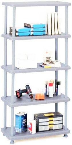 Iceberg Enterprises 20853 Rough 'N Ready 5 Shelf Open Storage System, Platinum, Holds up to 180 lbs. per Shelf Evenly Distributed, For Heavy Duty Applications, Commerical Grade, Snap Together Assembly in 5 Minutes, Shelves, uprights, trim caps and wall anchor included, Dimensions 74H x 36W x 18D Inches (ICEBERG20853 ICEBERG-20853 208-53 20-853)