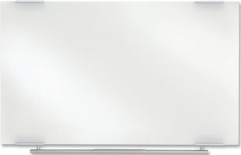 Iceberg Enterprices 31140 Glass Dry Erase Board, 1/4-inches tempered glass dry erase surface with ultra white back coating, Glass surface will never ghost, High-tech elegance with frameless design, Accessory marker and eraser tray, 36