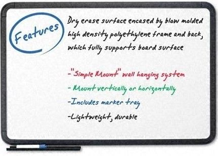 Iceberg Enterprises 37041 Dry Erase Board with Black Frame, Premium, ghost free, coated styrene dry erase surface, Replaceable writing surface, Hanging hardware included, Blow Mold Frame, White Surface Color, Includes Marker Tray, Size 48 x 36 Inches, Weight 24 lbs. (ICEBERG37041 ICEBERG-37041 37-041 370-41)