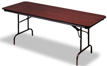 Iceberg Enterprises 55234 Premium Wood Laminate Folding Table, Mahogany finish, wear resistant 3/4˝ thick melamine top, Brown Leg Color, Size 30 x 96 Inches, Melamine sealed underside to prevent moisture absorption, Full perimeter steel skirt support with plastic corners to protect surface when stacking (ICEBERG55234 ICEBERG-55234 55-234 552-34)