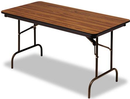 Iceberg Enterprises 55215 Premium Wood Laminate Folding Table, Oak finish, wear resistant 3/4˝ thick melamine top, Brown Leg Color, Size 30 x 60 Inches, Melamine sealed underside to prevent moisture absorption, Full perimeter steel skirt support with plastic corners to protect surface when stacking (ICEBERG55215 ICEBERG-55215 55-215 552-15)