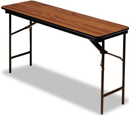 Iceberg Enterprises 55284 Premium Wood Laminate Folding Table, Mahogany finish, wear resistant 3/4 thick melamine top, Brown Leg Color, Size 18 x 72 Inches, Melamine sealed underside to prevent moisture absorption, Full perimeter steel skirt support with plastic corners to protect surface when stacking (ICEBERG55284 ICEBERG-55284 55-284 552-84)
