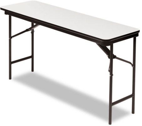 Iceberg Enterprises 55277 Premium Wood Laminate Folding Table, Gray finish, wear resistant 3/4 thick melamine top, Charcoal Leg Color, Size 18 x 60 Inches, Melamine sealed underside to prevent moisture absorption, Full perimeter steel skirt support with plastic corners to protect surface when stacking (ICEBERG55277 ICEBERG-55277 55-277 552-77)
