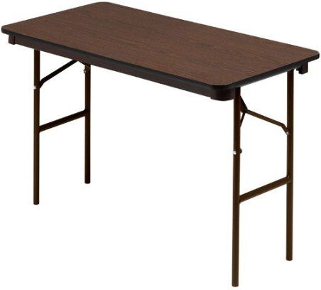 Iceberg Enterprises 55304 Economy Wood Laminate Folding Table 24 x 48 Inches, Walnut finish, wear resistant 5/8˝ thick melamine top, Brown Leg Color, Melamine sealed underside to prevent moisture absorption, Steel skirt support with plastic corners to protect surface when stacking, 1˝ diameter steel legs with protective foot cap, Shipping Weight 38 lbs (ICEBERG55304 ICEBERG-55304 55-304 553-04)