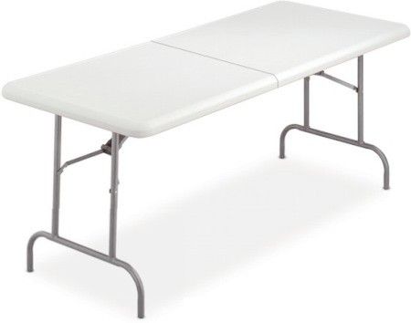 Iceberg Enterprises 65453 IndestrucTable TOO Bi-Folding Table, 1200 Series Commercial Grade, Platinum, Size 30 x 60 BiFold, 500 lbs Capacity, Maximum 29 High, For Commercial/Heavy Duty Environments, Heavy Duty 1 Round Powder Coated Steel Legs, Contemporary Top Design is 2 Thick, Washable, dent and scratch resistant (ICEBERG65453 ICEBERG-65453 65-453 654-53)
