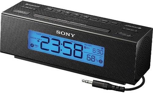 Sony ICF-C707 Alarm Clock Radio; Built-in digital audio player connection cable for convenience; Dual alarm with extendable snooze function built in; Integrated AM/FM radio tuner; Pre-programmed with five soothing nature sounds; Large, dimmable LCD with date, time, and temperature display; 0.7 W Output Power; Digital volume control; UPC 027242788473 (ICFC707 ICF C707 IC-FC707 ICFC-707)