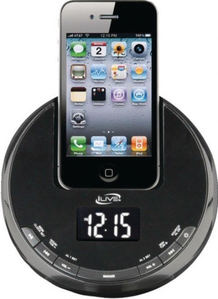 iLive ICP101B Clock radio with Apple Dock cradle, Stereo Sound Output Mode, Digital clock, snooze, sleep timer, dual alarm clock Built-in Clock, Snooze, sleep Timer, 2 Alarm Qty, Radio, buzzer, iPod, iPhone Alarm Wake-up Modes, Volume control Additional Features, LCD Built-in Display, 0.5