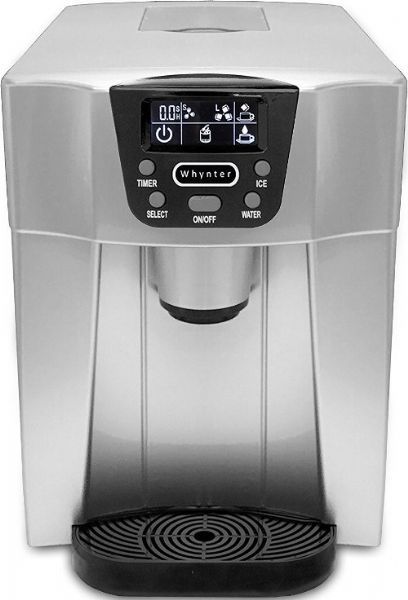 Whynter IDC-221SC Ice Cube Maker - freestanding, Makes 26 lbs. of bullet-shaped ice cubes in 24 hours, 9 ice cubes every 8 to 9 minutes, 2.0 L manual water reservoir, 2 ice sizes to choose from - small or large, 12 ft. water line connection, Stores up to 1.32 lbs. of ice, Easy to use control panel, Digital controls with soft-touch buttons, Auto shut-off when ice bin is full, Silver Finish, UPC 850956003774 (IDC-221SC IDC 221SC IDC221SC)