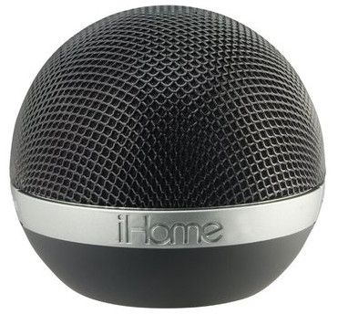 iHome iDM8B Spherical Rechargeable Mono Speaker With Bluetooth Capability; Bluetooth wireless audio; Built-in rechargeable battery; Supplied cable for charging speakers and connecting to audio source; Mini speaker for any audio source; Speaker works with any 3.5 mm headphone jack; Perfect for laptops, cell phones, portable game devices, and MP3 players; Dimensions 3.47