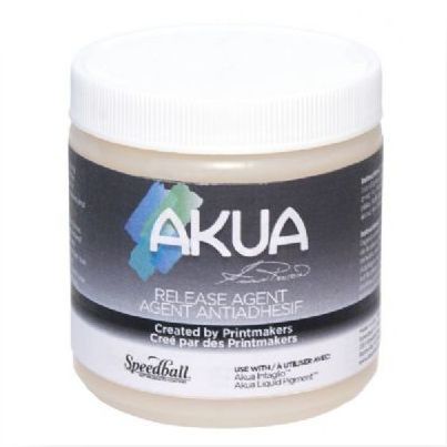 Akua IIRA Release Agent 8 oz; Appears to be white in the jar, but rolls up clear and colorless; Used for monotype ghost prints, high shine with metallic inks, or when doing monotype prints pigments; Has a soft, buttery consistency; 8 oz; Shipping Dimensions 2.75 x 2.75 x 3.25 inches Shipping Weight 0.55 lb; UPC 893419000910 (AKUAIIRA AKUA-IIRA AKUA/IIRA)